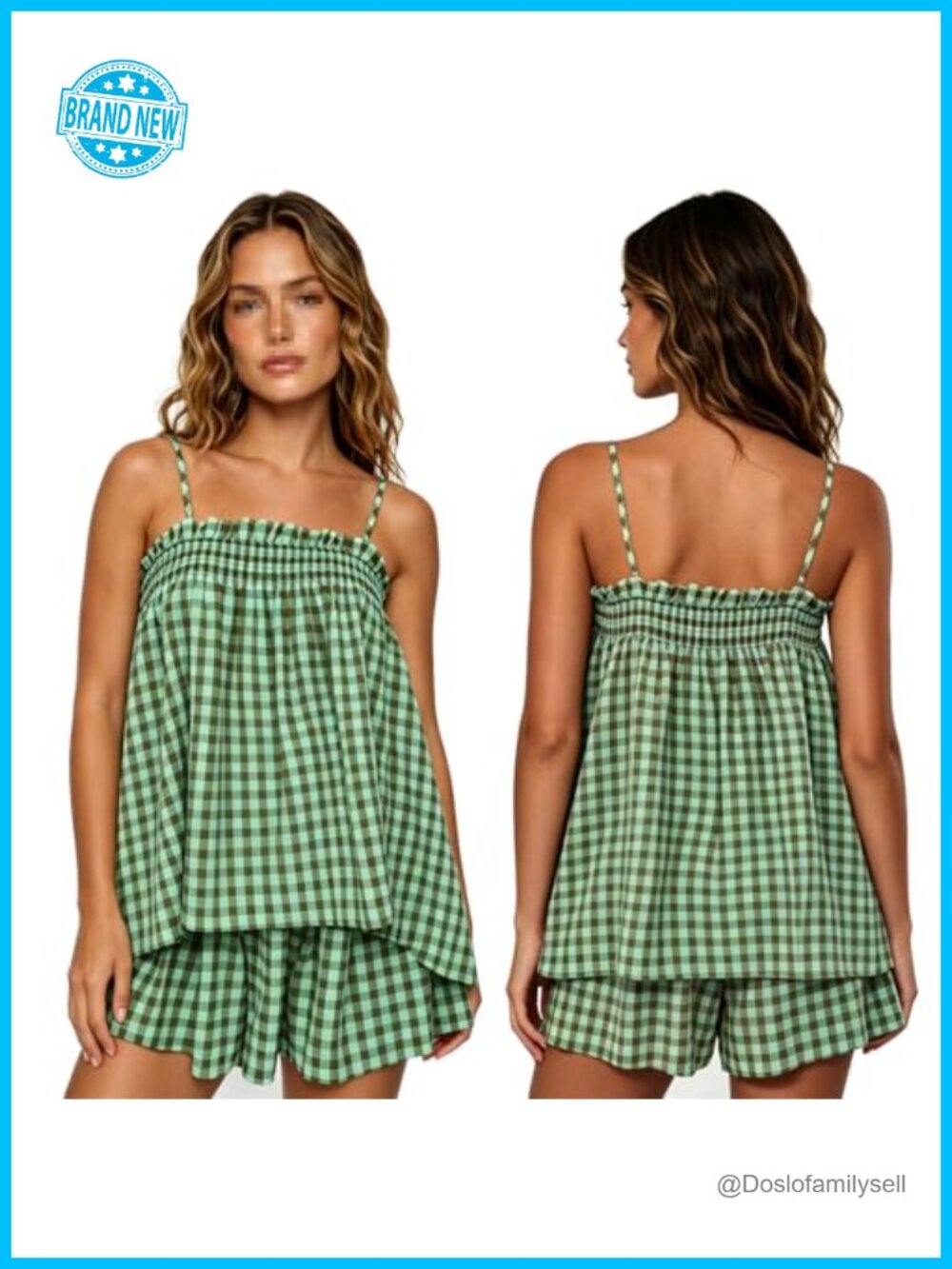 Women Gingham Pajama Set Y2K Plaid Lounge Matching 2 Piece Sleepwear